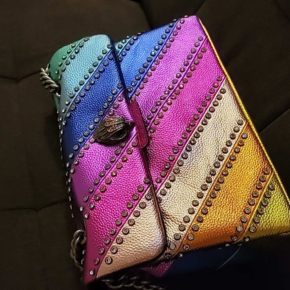 Kurt Geiger Metallic Rainbow Diagonal-Panel Shoulder Bag - Picture 6 of 8